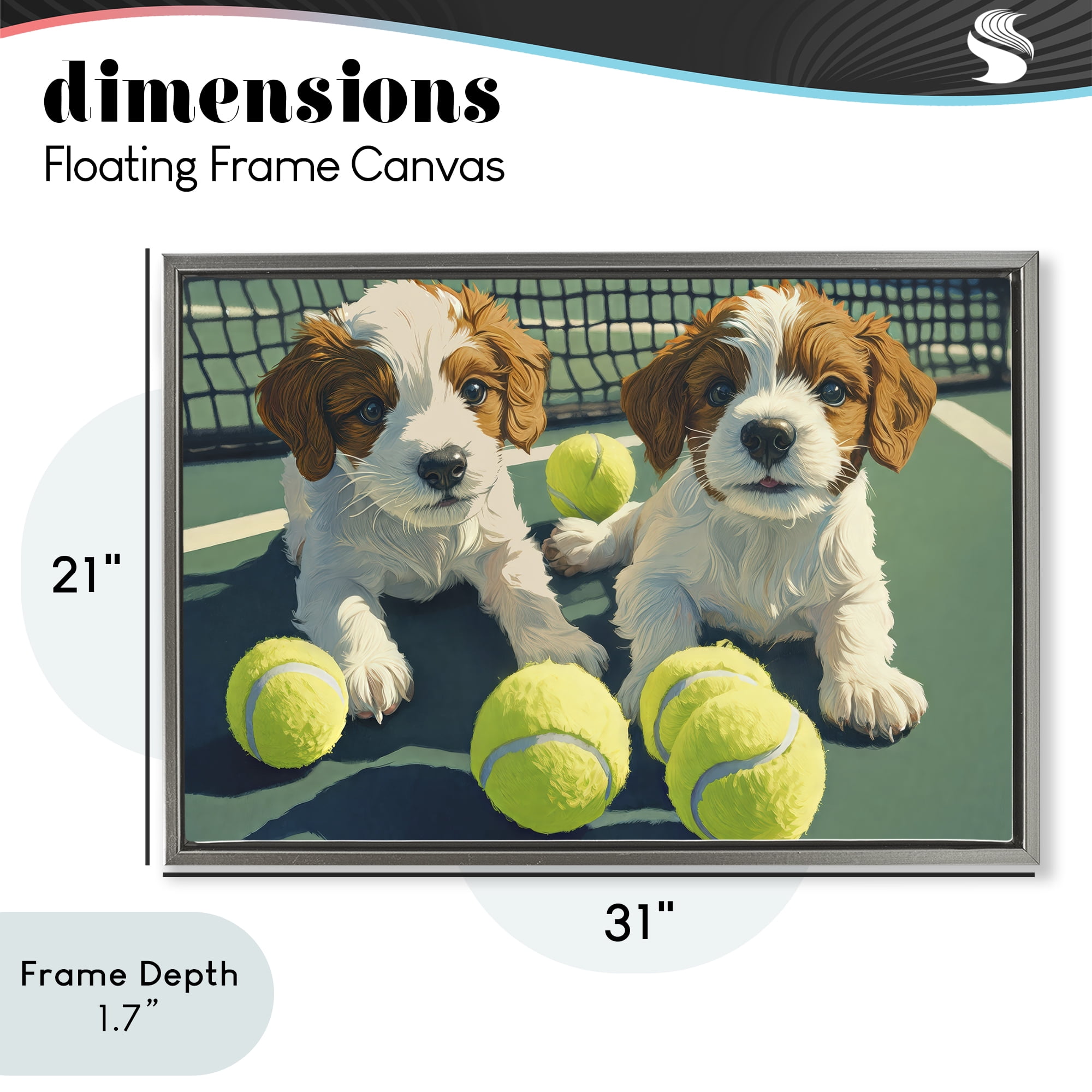 Stupell Industries Playful Puppies with Tennis Balls Gray Framed Floater Canvas Wall Art, design by Imagine It Images