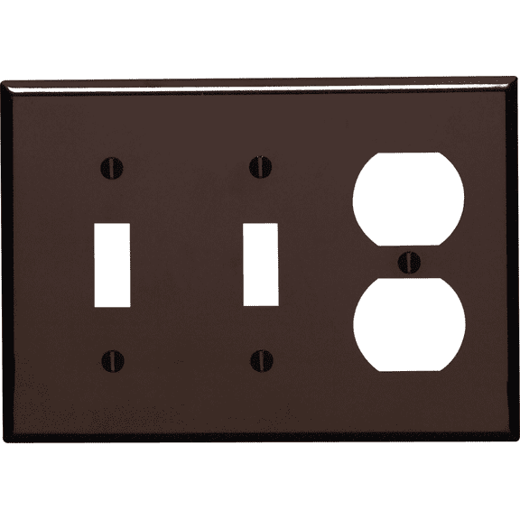 Leviton 85021 3-Gang 2-Toggle 1-Duplex Device Combination Wallplate, Standard Size, Thermoset, Device Mount, Brown