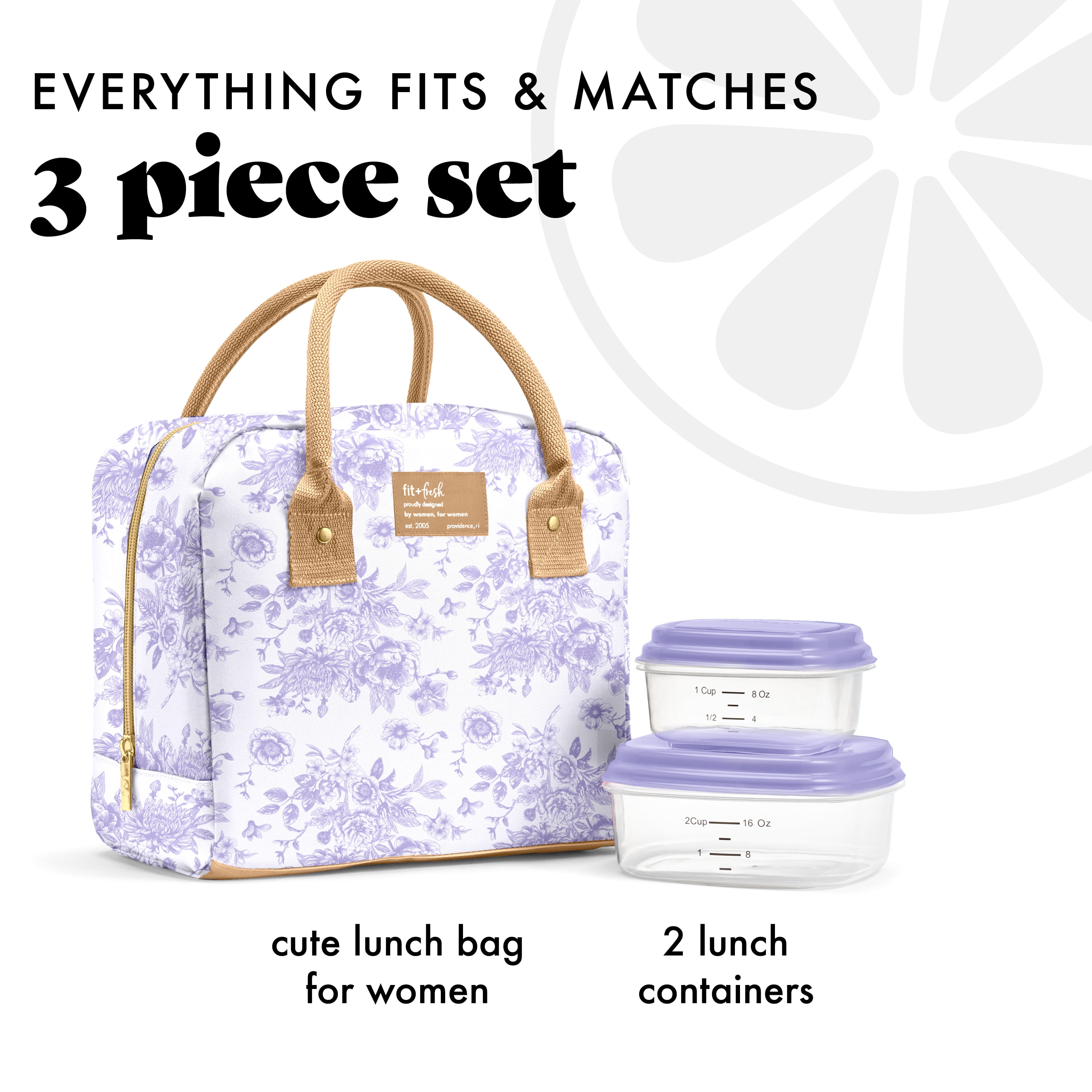 Fit & Fresh 7039CX3707 Bloomington Lunch Bag Kit - Lavendar Floral Toile
