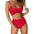 thumbnail image 1 of Maillots de Bain 2 Pcs pour Femmes Taille Haute Croisée Imprimé Floral (Rouge, L), 1 of 7