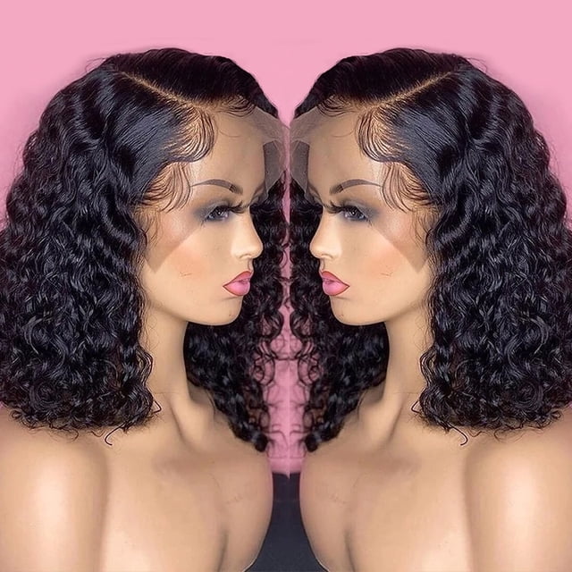 Peluca de Bob corto, pelucas de cabello humano Jerry Curly T Part para mujeres negras, peluca Frontal de onda profunda transparente prearrancada, peluca de encaje brasileño Tan Jianjun unisex