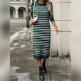 thumbnail image 7 of IDOPIP Womens 2024 Fall Striped Sweater Dresses Long Sleeve Crew Neck Slim Knit Midi Dress L Green, 7 of 7