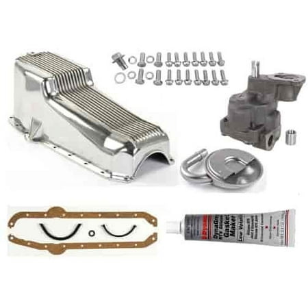 JEGS 50200K Finned Aluminum Oil Pan Kit 1955-1979 Small Block Chevy (Driver Side