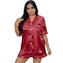 WTOBBY Plus Size Women's Pajama Set 3X-6X Loose Fit Cotton Top & Pants Comfy Sleepwear Home Loungewear Cozy Lounge Outfit Soft Nightwear,Red 2XL