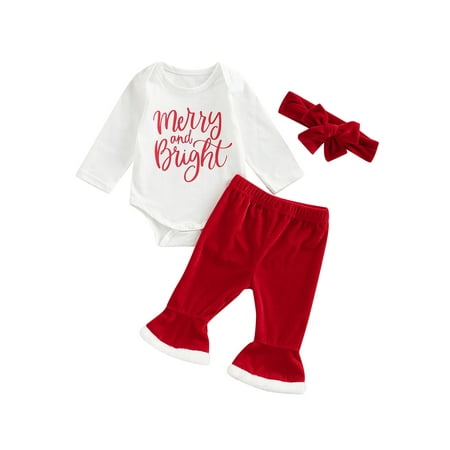 

Emmababy Christmas-inspired Girls Jumpsuits Set with Letter Print Romper Pants and Headband