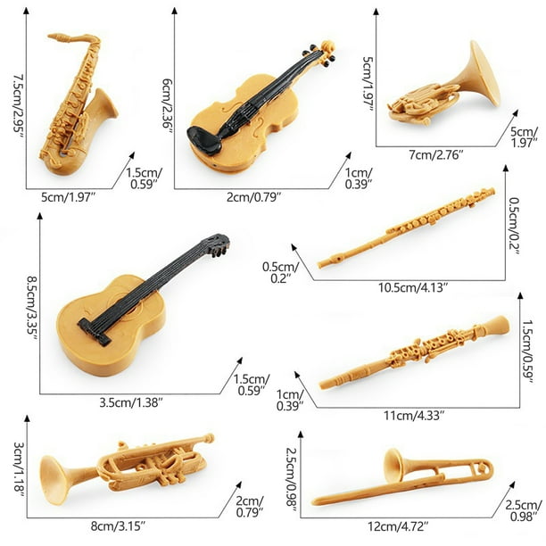 Dvkptbk 8pc Simulation Instrument de Musique Ensemble Corne Trombone Flûte  Clarinette Saxophone Violon Guitare Modèle Ornements de Bureau Statiques  Enfants Éducatifs Jouets 
