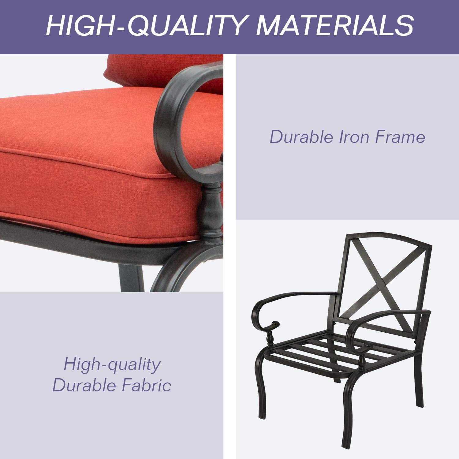 SUNCROWN Patio Furniture Outdoor Dining Chair Black Wrought Iron Bistro Sets with Red Cushions (Set of 2)