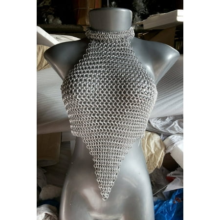 

Handmade female girls women metal aluminium wire ring chainmail bra top halter Sexy Costume Hot Aluminium Chain Rings Top Best Replica (32 Inches)