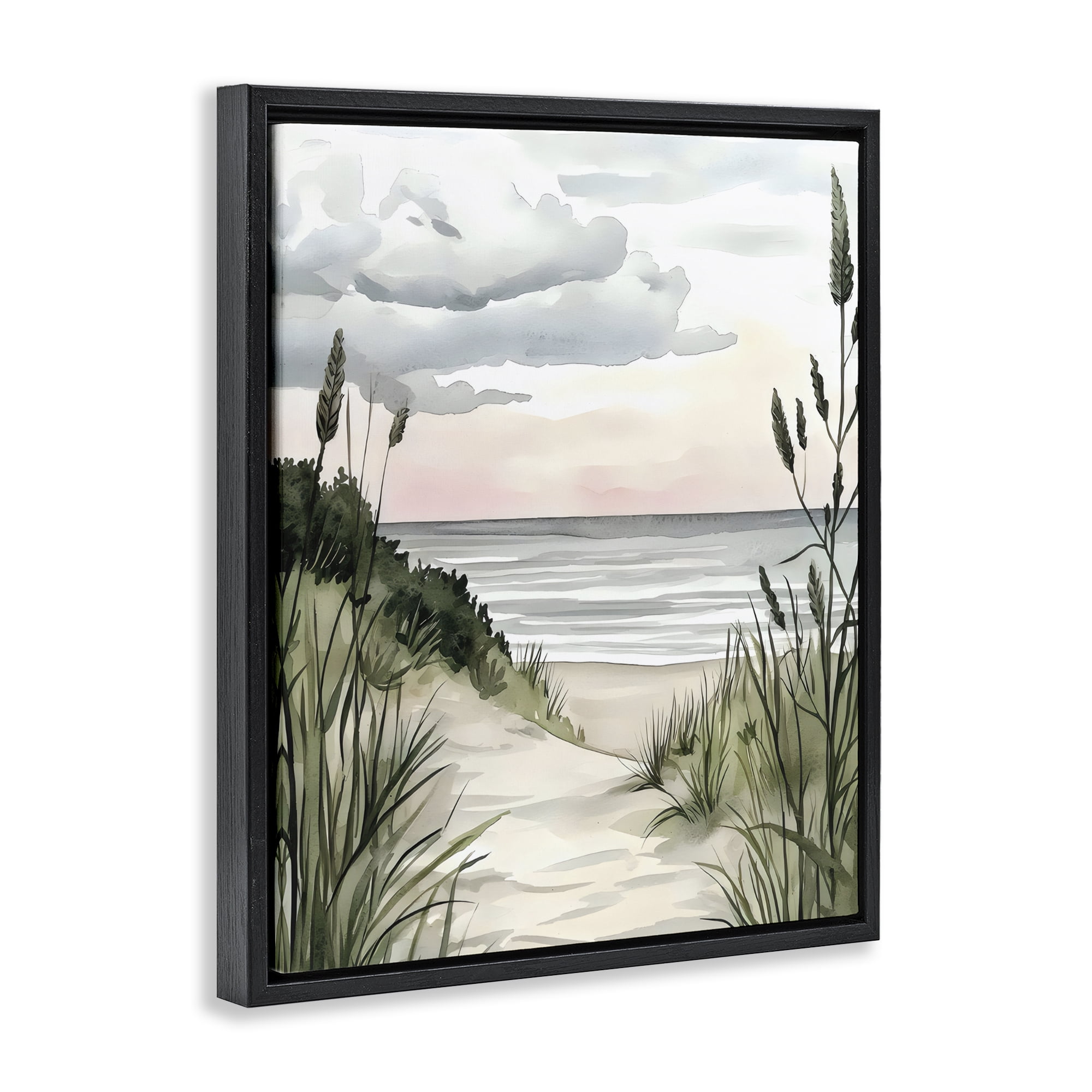 Stupell Industries Coastal Calm Seaside Dunes Black Framed Floater Canvas Wall Art, design by Riley B