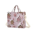 thumbnail image 7 of FORMRS Womens Corduroy Tote Bag Crossbody Shoulder Handbag with Pocket, Pink Gingerbread Houses, 7 of 7