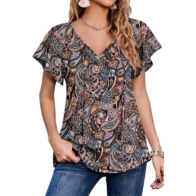 Top de gasa estampado NikouMX Blusa de manga corta para mujer Diseño fácil de usar
