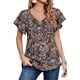 thumbnail image 3 of Blusa Estampada Manga Corta Verano Casual Cuello Pico Chiffon Top Mujer Casual Chifón Top Estampado Escote V Manga Corta Blusas Camisa Con Cordón Para Verano Flor Con Negro ANGGREK Flor con Fondo Negro XL, 3 of 6