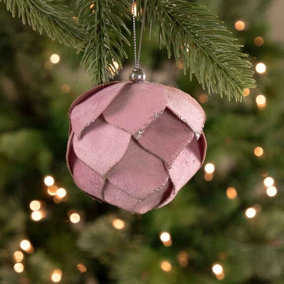 Northlight 5" Pink Flower Glitter Petal Shatterproof Ball Christmas Ornament