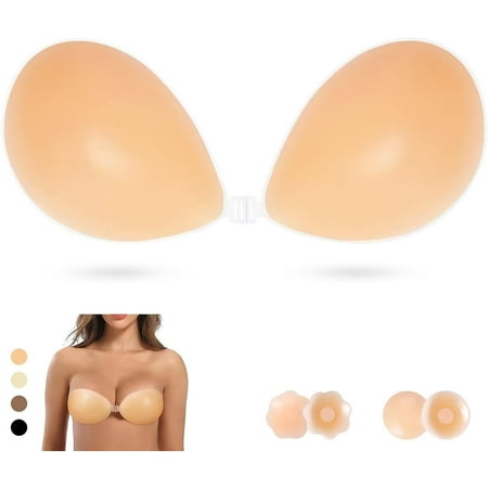Sticky Strapless Bra  Invisible Push Up Adhesive Bra Backless Silicone Bras Washable for Women with Nipple Covers