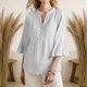 thumbnail image 2 of LLYWEY Blusas de Mujer de Manga 3/4, Playera de Verano con Espalda de Ojal, Blusa Casual de Mujer de Color Sólido Cuello Redondo Camisas de Largo 3/4, Blanco L, 2 of 7