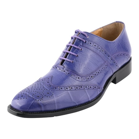 

LIBERTYZENO Mens Purple Leather Oxford Dress Shoes Hornback Print Male
