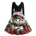 thumbnail image 3 of Women's Casual Fashion Christmas Holiday Print V-Neck Vintage Dress for Retro Style Holiday Parties and Casual Outings,Red,M, 3 of 3
