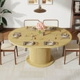 thumbnail image 7 of ChVans 47"-63" Extendable Round Dining Table with Storage, Modern Farmhouse Kitchen Table for 4-8, Round Table with Wood Strip Base, Circle Dining Table, Natural Oak, 7 of 7