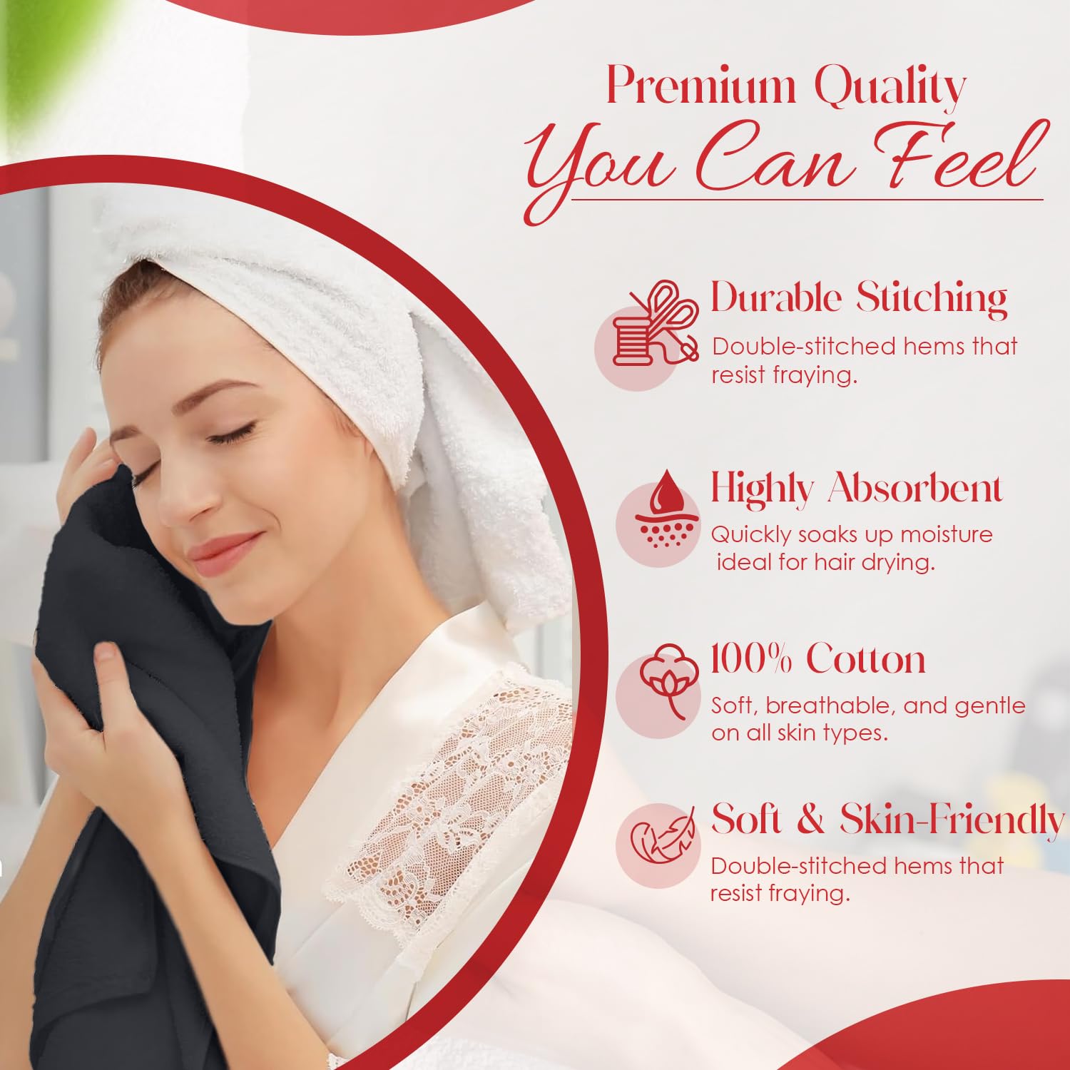 RIVERSIDE Hand Towel 6 Pack 16x28 Soft And Quick Dry Cotton Towels for Home Gym & Spa - Charcoal