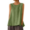 thumbnail image 2 of JFGHDG Women Round Neck Sleeveless Linen Tank Top High Low Curved Hem Loose Casual Side Pocket Summer Gauze Blouse Green L, 2 of 4