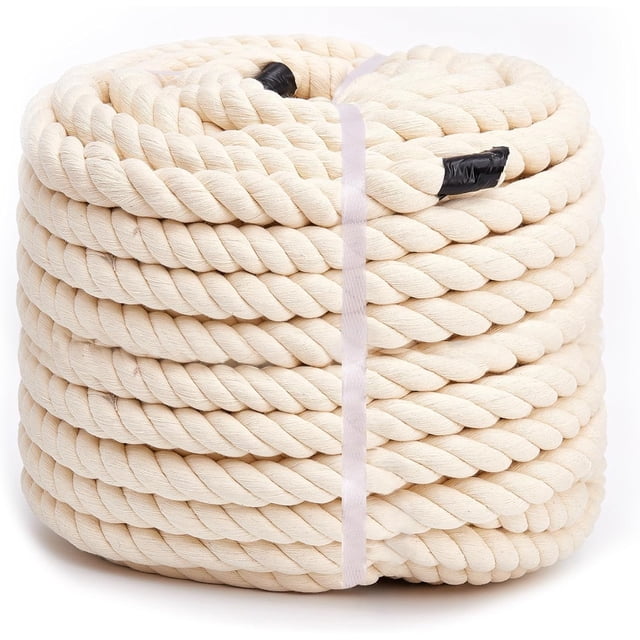 Natural Cotton Rope(1inches x 50ft), 3-Strand Twisted Cotton Rope, Natural Thick White Rope, Soft Rope Cord Craft Rope for DIY Crafts Decoration Pet Toys, Indoor & Outdoor Use