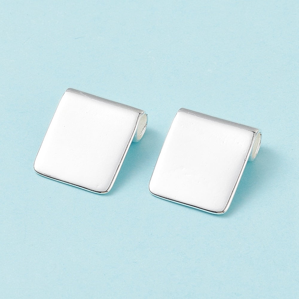 100pcs Brass Glue-on Flat Pad Bails Silver color 18x15.5mm Hole: 4.5mm