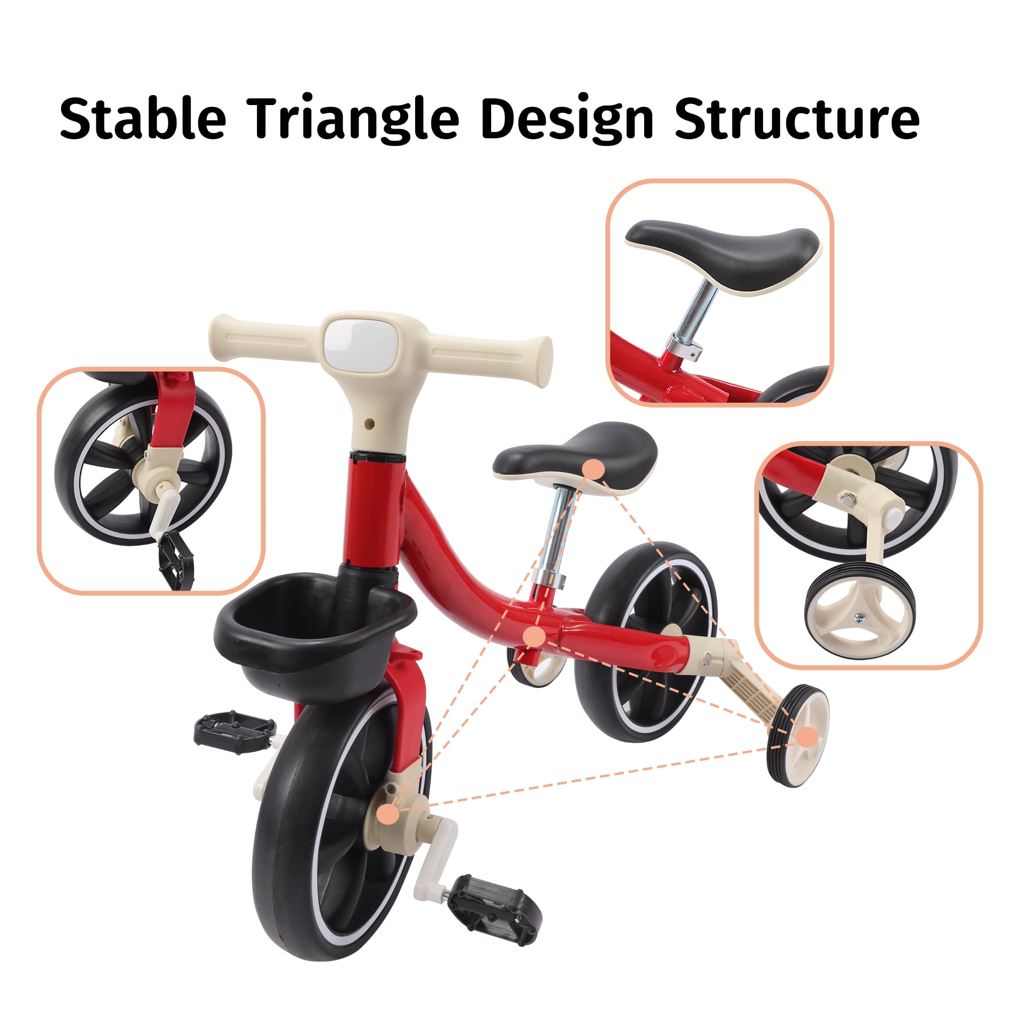 3-Wheel Trike Bicycle for Toddlers, Kids Pedal Tricycle Stroller with Basket, Folding Trike Bike