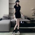 thumbnail image 6 of Women's Sexy Short Sleeve Slim Short Dress Solid Casual O-Neck Dresses Sexy Hollow Out Bodycon Mini Dresses, 6 of 8