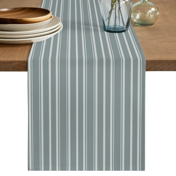 Sage Green Striped Table Runner 70 Inches Long,Farmhouse Vintage Green Stripes Cotton Linen Table Runners Dresser Scarves,Fabric Tabletop Scarf Furniture Cover for Home Dinner Party 13"x70"