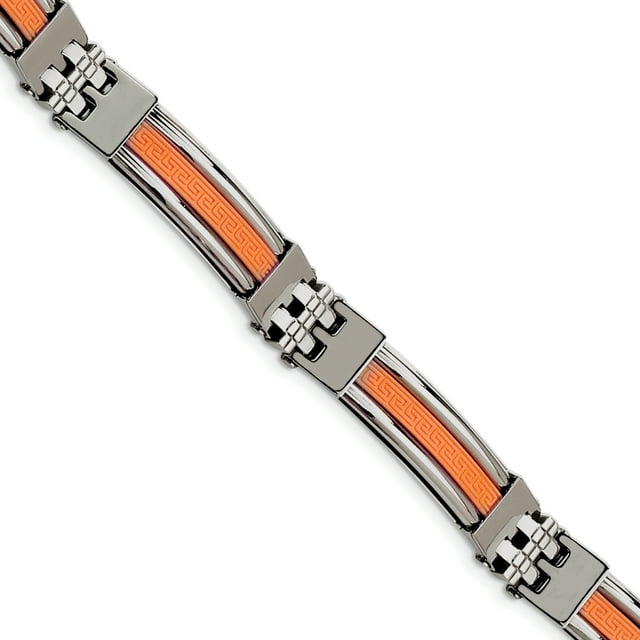 Bracelet en Caoutchouc Orange en Acier Inoxydable 9 Po