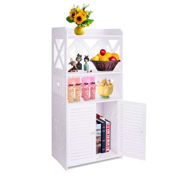 PinkSheep Bathroom Floor Storage Cabinet, 4 Tier Free Standing Shelving Unit Organizer Stand with 2 Doors 4 Shelves for Small Spaces, White