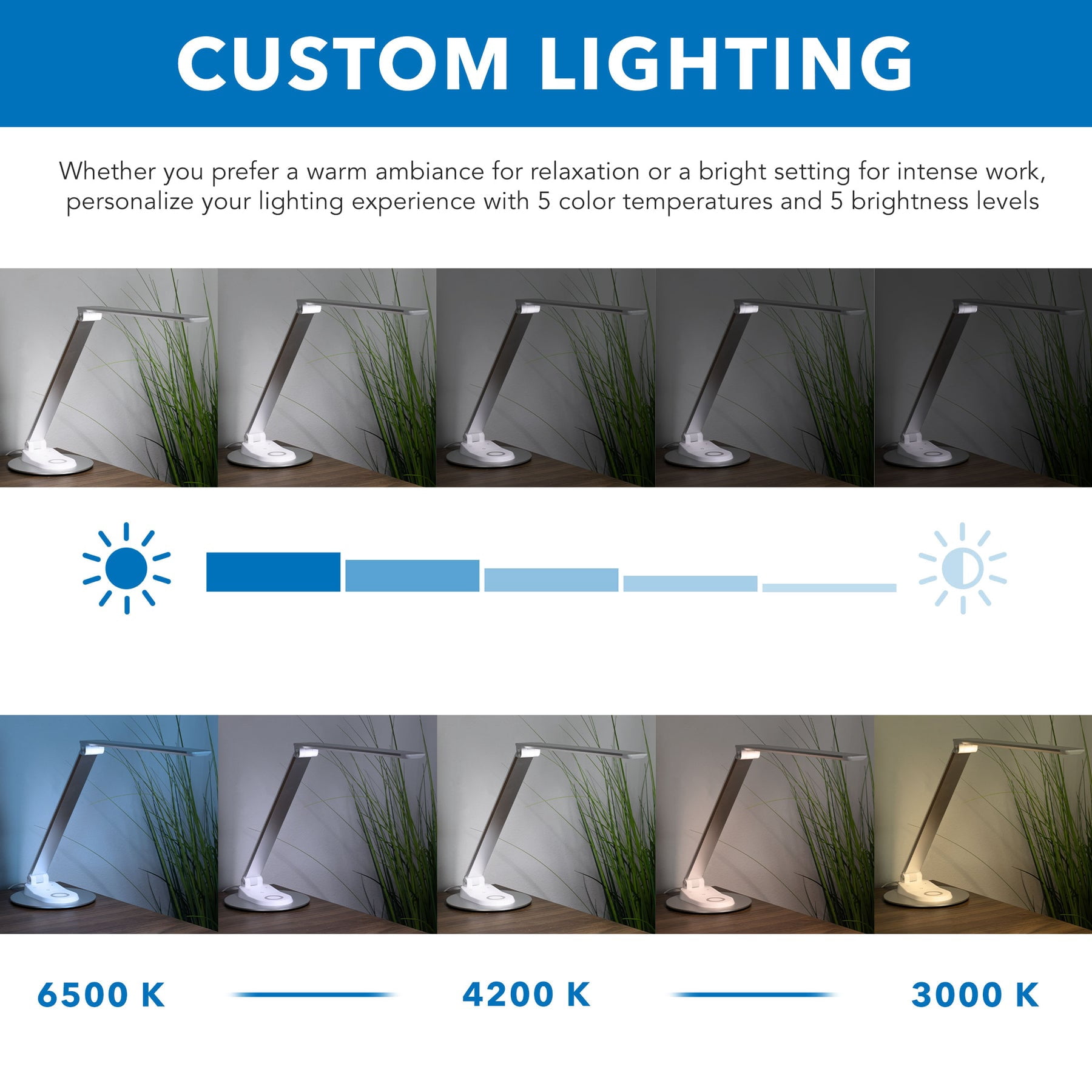 LED Desk Lamp with Wireless Charging with 5 brightness levels