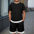 thumbnail image 2 of Boys Clothes 2-Piece Casual Street Style Black Kids Short Sleeve Shirts and Shorts Sets Boys Summer Outfits 6-7 Years, 2 of 8