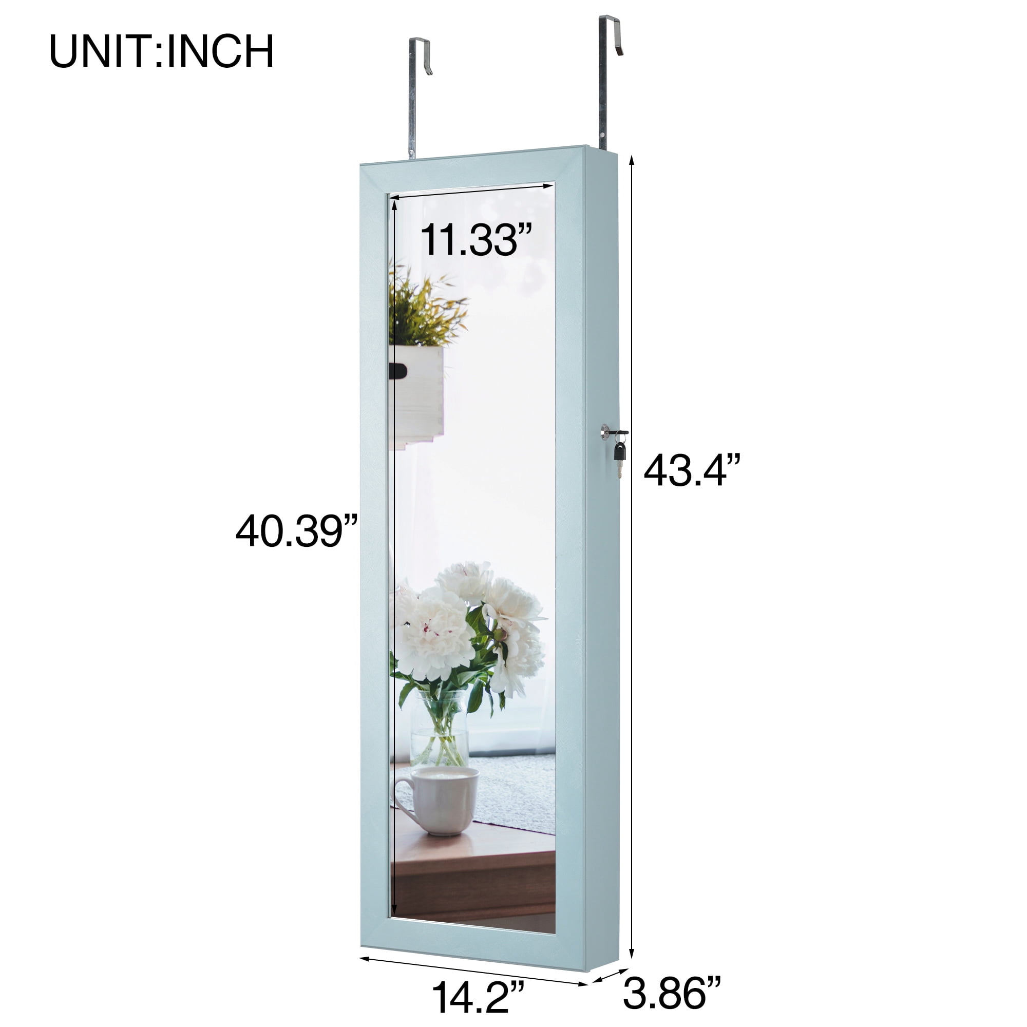 Aukfa Jewelry Cabinet with Mirror - Integrated Led Light – Blue