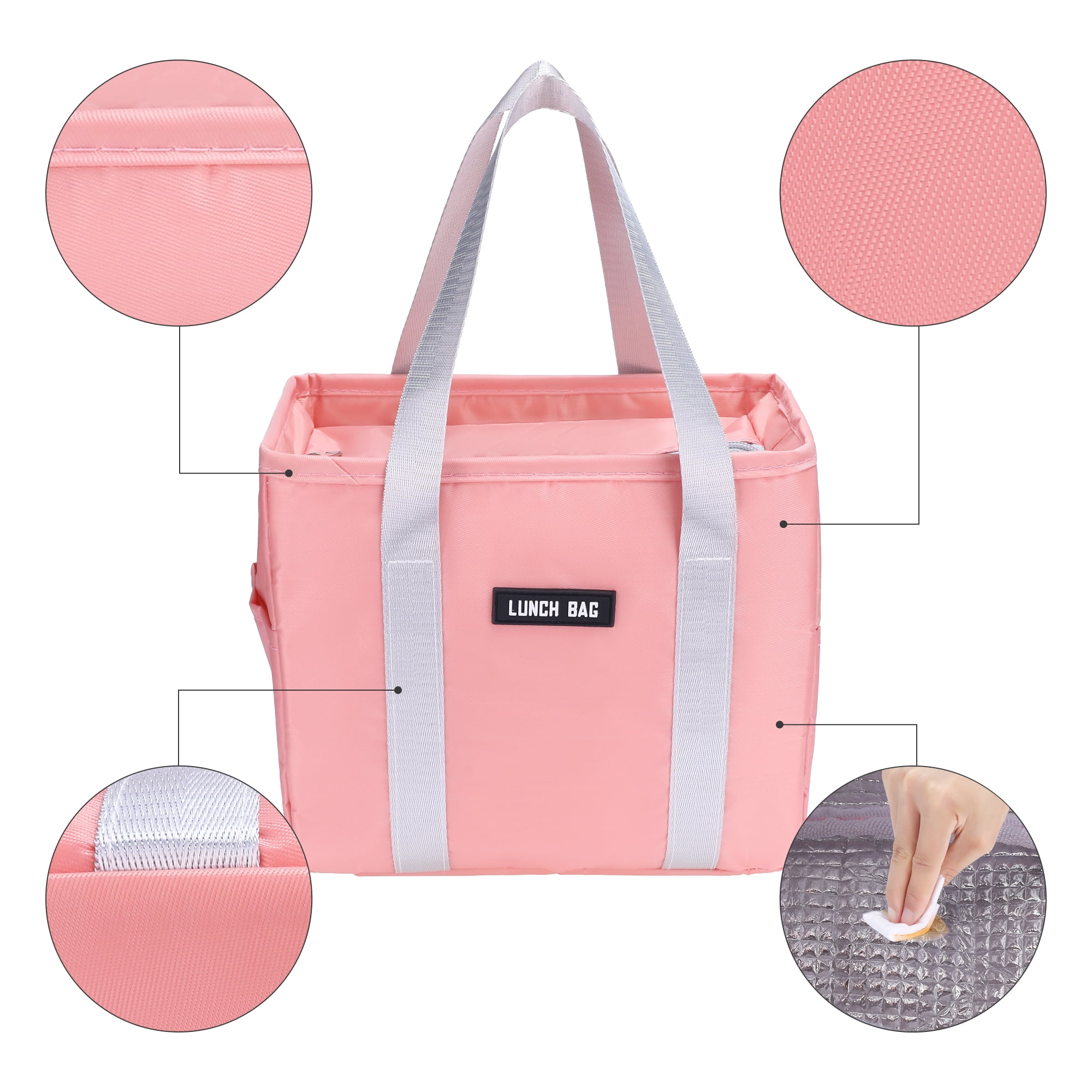 Unique Bargains Insulated Lunch Bag for Women and Men for Work Office Pink