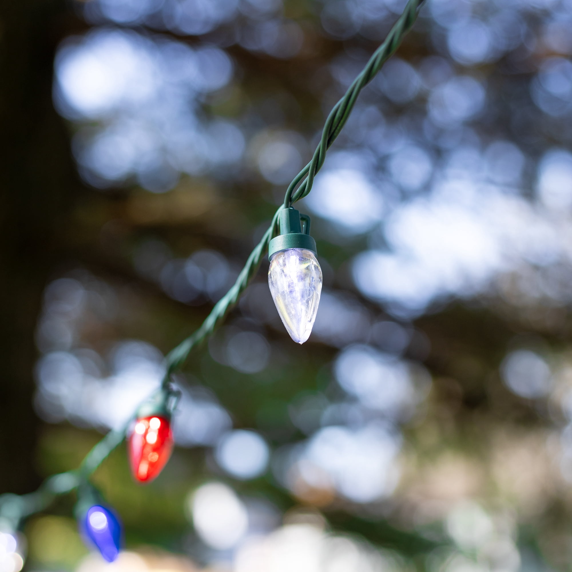 LED Patriotic C7 Christmas Lights - Red Clear and Blue - 16' Green Wire - 50ct