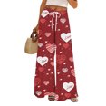thumbnail image 2 of Women's Fashion Pocket Valentine's Day Print Stretch Adjustable Drawstring Wide Leg Pants, Elastic Waist Holiday Pants, Casual Lounge Wear for Women,Wine,S, 2 of 7