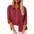 thumbnail image 3 of Horkkom Linen Shirts for Women Solid Color Long Sleeve Button Down Shirts Fall Loose Slit Casual Tops with Pockets L, Gifts for Women, 3 of 7