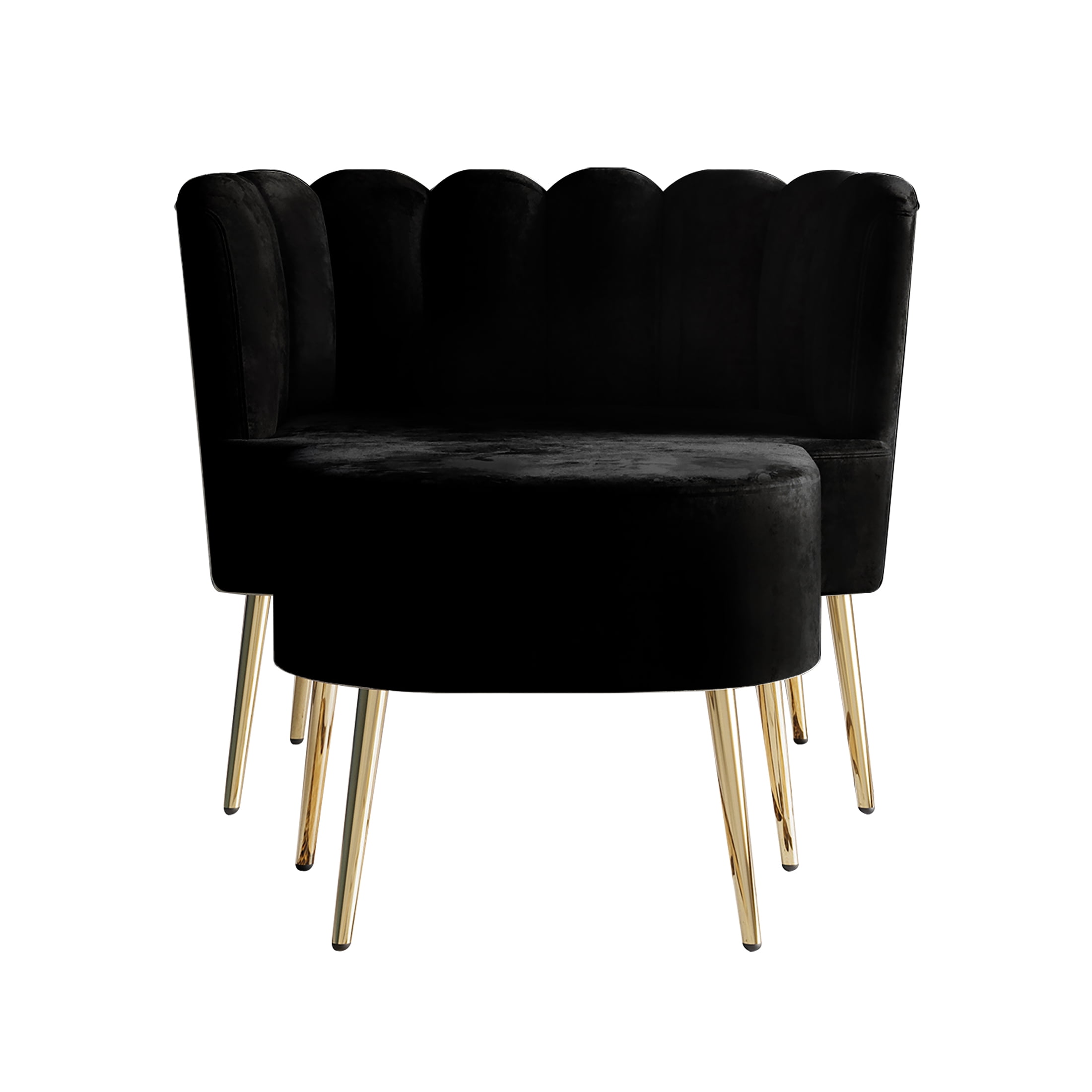 Castle Place Modern Luxury Upholstered Velvet Chair with Stool, Black