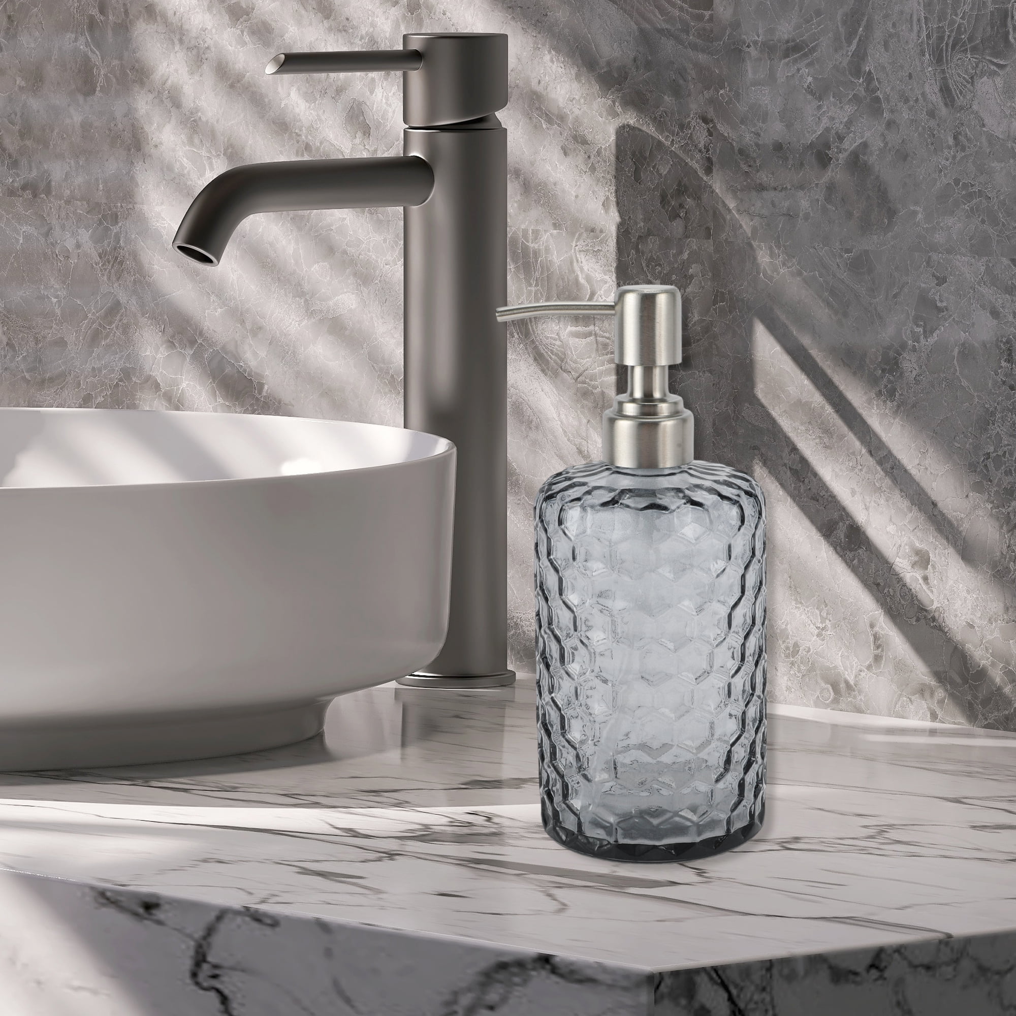 1 Pc Simple Cylindrical Soap Pump Dispenser for Bath 500ml Gray Silver Tone