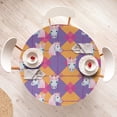thumbnail image 4 of Ambesonne Fantasy Emoji Fitted Round Tablecloth, Unicorn Faces Squares, 45"- 56" Diameter, Blue Violet Pale Orange, 4 of 5