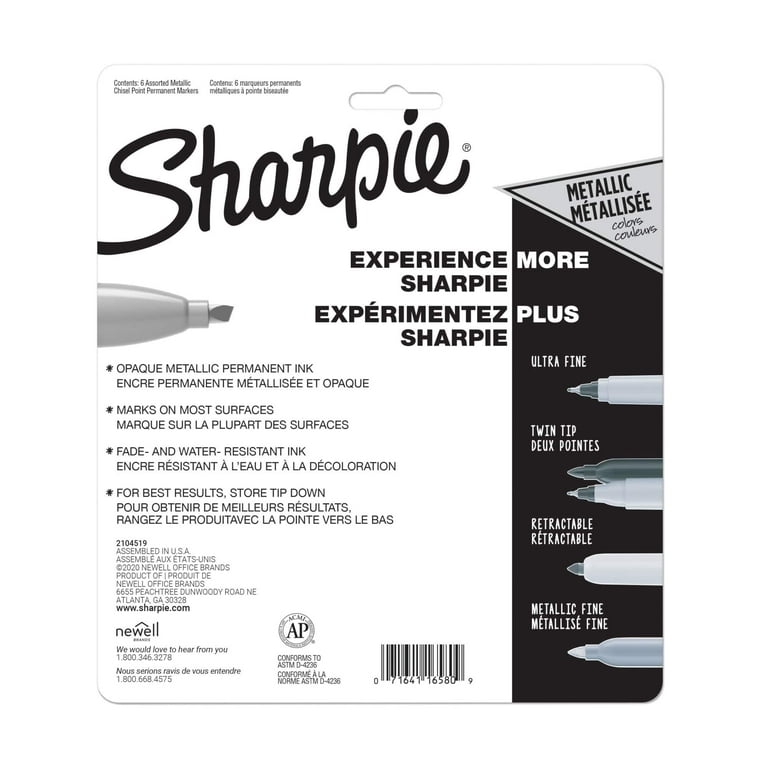 SHARPIE Metallic Permanent Markers, Chisel Tip, Assorted Colors, 6 Count