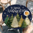 thumbnail image 2 of Navy Blue Christmas Round Tablecloth, Fitted Table Cover with Elastic for 55"-60" Round Tables, Xmas Tree Snowflakes Winter Table Cloth Outdoor Indoor Dinning Party Waterproof Tablecloths, 2 of 7