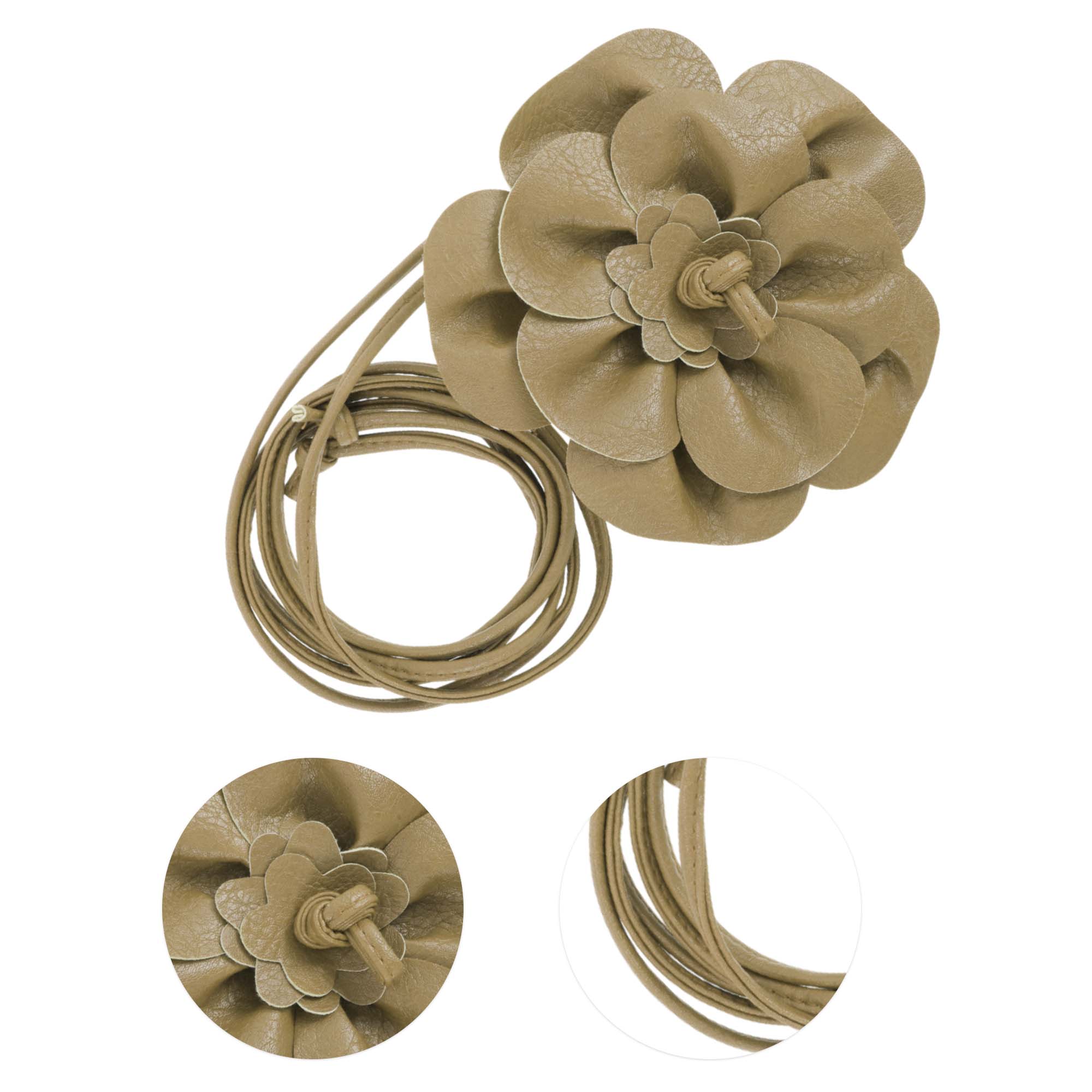 Unique Bargains Flower Adjustable Waist Belt for Fashionable Outfits Khaki