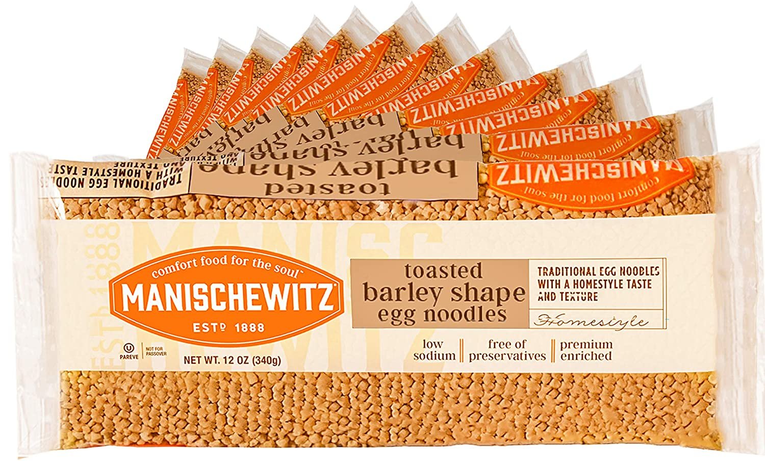 Manischewitz Toasted Barley Shape Enriched Egg Noodles, 12 OZ Pack of