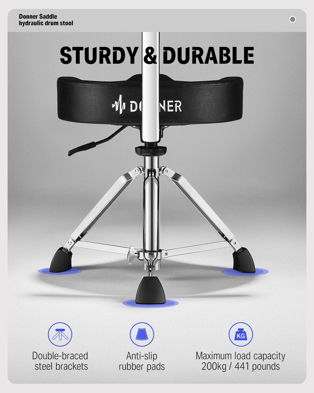 Donner Drum Throne with Backrest, Heavy Duty Hydraulic Guitar Chair Adjustable Guitar Seat Saddle Musician Stool for Adults Drummers, Guitarist