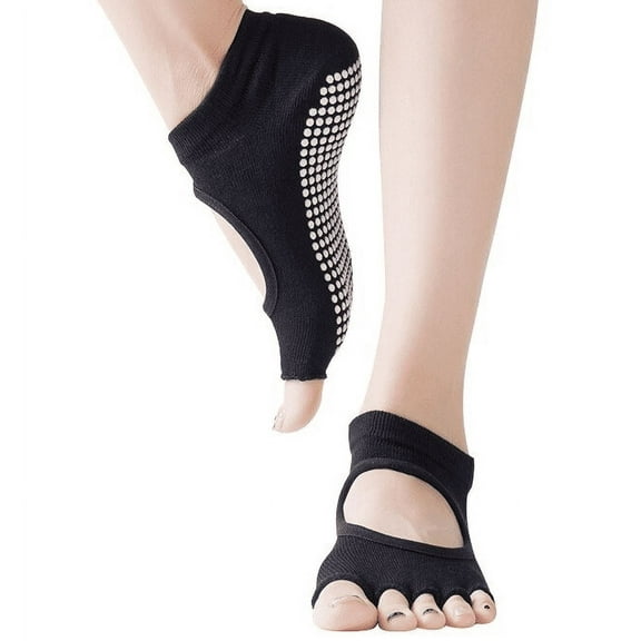 CRUGLA Women's Non-Slip Toeless Socks, Black, 3 Count