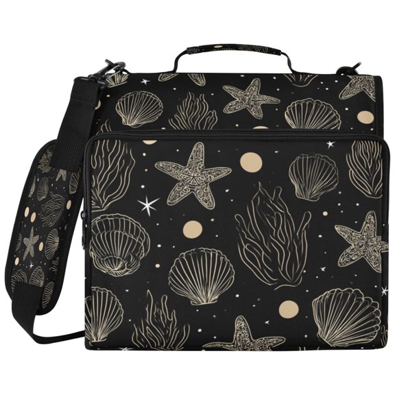 Golden Seashells Printed Zipper Binder with Handle&Shoulder Strap 2 inch 3 Ring 500 300 Sheet Capacity File Folder Organizer