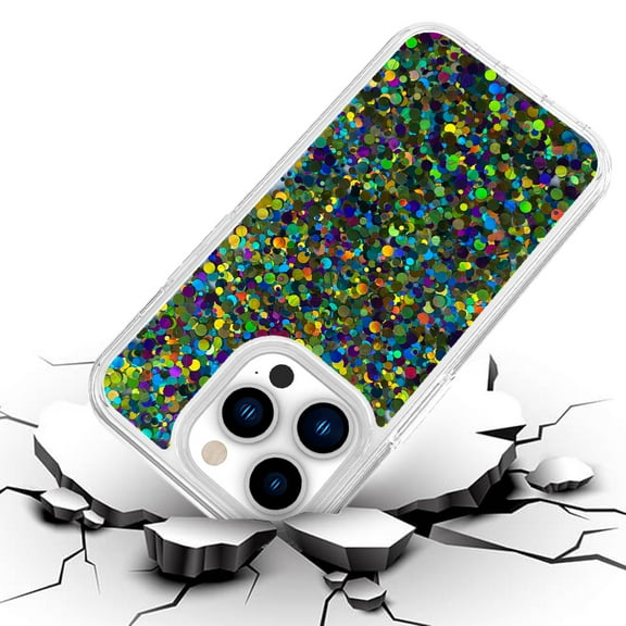 For iPhone 13 Pro Bling Glitter Chips Epoxy Hybrid Case Cover - B