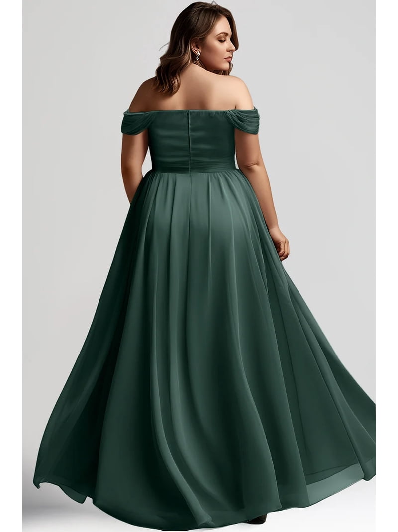 empire waist holiday party dress Women's Solid Color Chiffon Off Shoulder Long Maxi Dress Ruched A Line Empire  Waist Side Slit Lace Up Back Formal Dress for Wedding Guest Bridesmaid Prom  Holiday Party